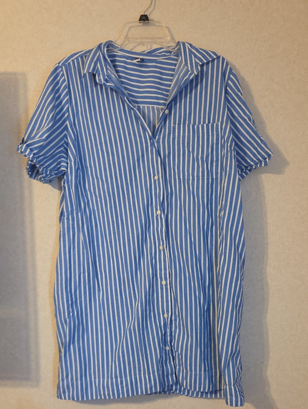 Old Navy Blue and White Vertical Stripe Short-Sleeve Button-Down Shirt DRESS